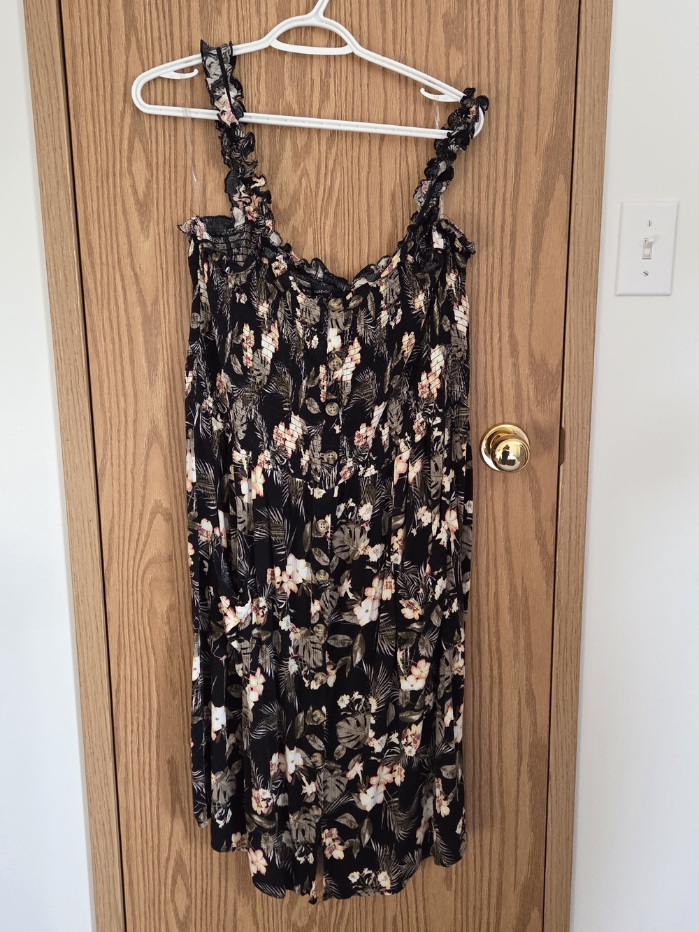 Warehouse Black Floral Midi Dress with Ruffle Straps